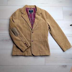 American Eagle Sport Coat Blazer Mens M 44R Brown Corduroy Elbow Patches‎ Plaid